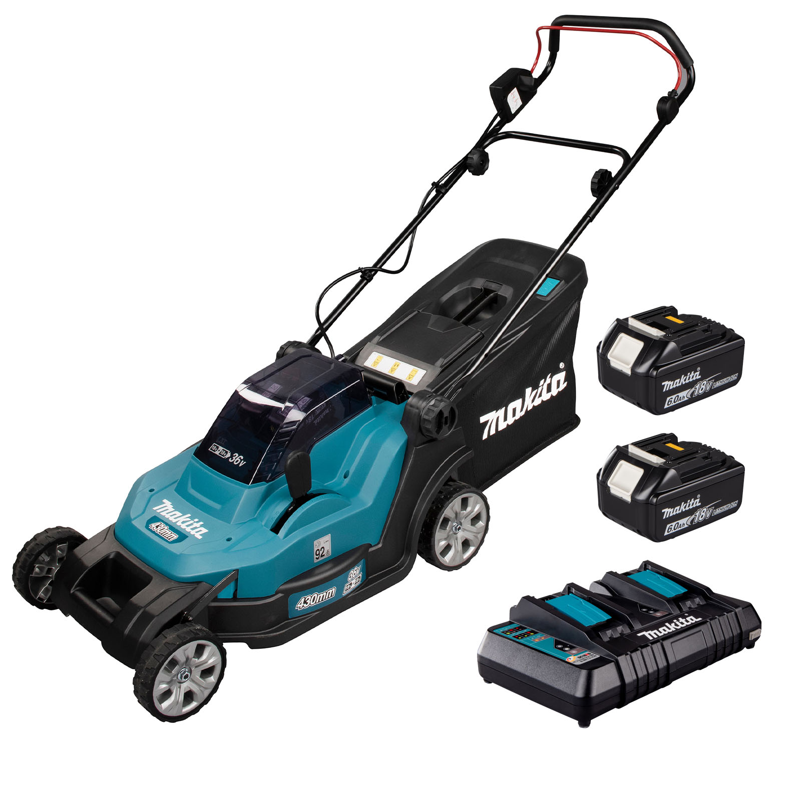 Makita DLM432 Twin 18v LXT Cordless Lawnmower 430mm 2 x 6ah Li-ion Battery Charger